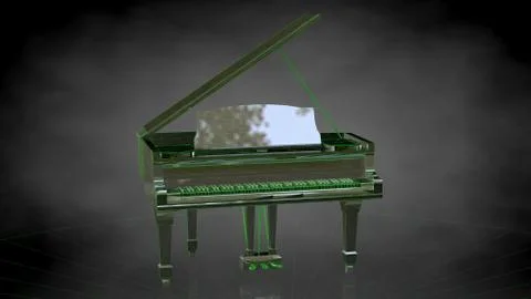 3d rendering of a reflective piano on a dark black background 스톡 일러스트