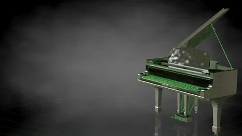 3d rendering of a reflective piano on a dark black background 스톡 일러스트