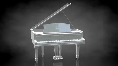 3d rendering of a reflective piano on a dark black background 스톡 일러스트