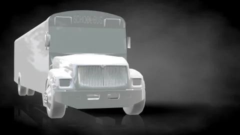 3d rendering of a reflective school bus on a dark black background Stock Illustration