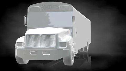3d rendering of a reflective school bus on a dark black background Stock Illustration
