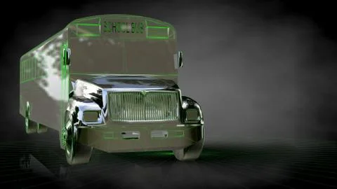 3d rendering of a reflective school bus on a dark black background Stock Illustration