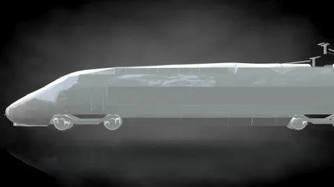 3d rendering of a reflective train on a dark black background Stock Illustration