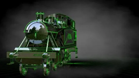 3d rendering of a reflective train on a dark black background Stock Illustration