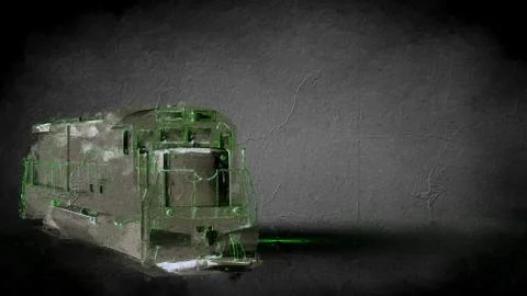 3d rendering of a reflective train on a dark black background Stock Illustration