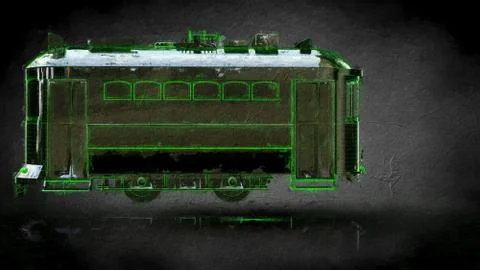 3d rendering of a reflective train on a dark black background Stock Illustration