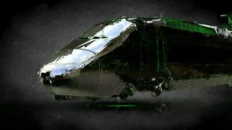 3d rendering of a reflective train on a dark black background Stock Illustration