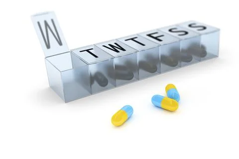 3d rendering of a reminder box for pills Stock Photos