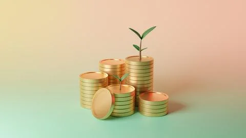 3D Rendering of represents the concept of financial growth, featuring coins.. Stock Illustration
