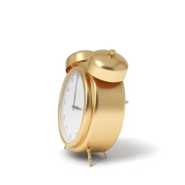 3d rendering of a retro alarm clock covered in gold standing on a white 스톡 일러스트