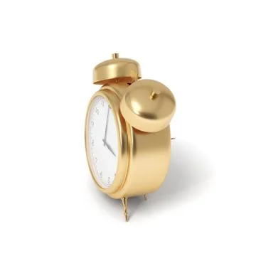 3d rendering of a retro alarm clock covered in gold standing on a white 스톡 일러스트