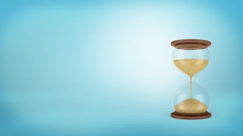 3d rendering of a retro hourglass on round wooden bases with sand falling in its 스톡 일러스트