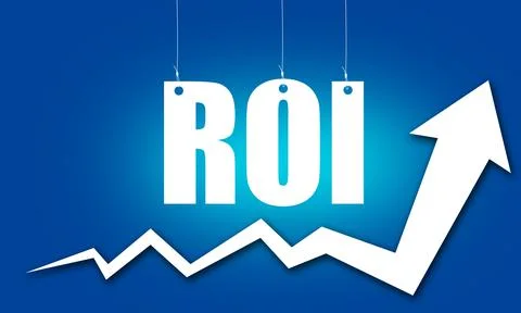 A 3d rendering of return on investment concept with white arrow on a blue bac Stock Illustration