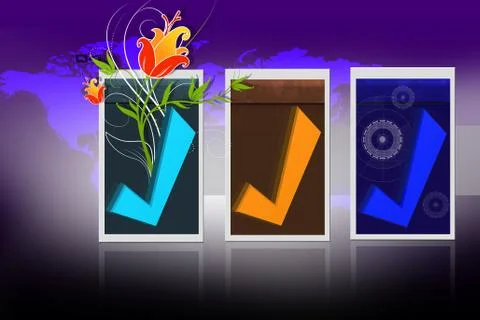 3d rendering right symbol in digital color background Stock Illustration