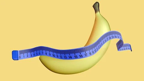 3D rendering of ripe yellow bananas wrapped by a flexible measuring tape Stock Illustration