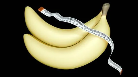 3D rendering of ripe yellow bananas wrapped by a flexible measuring tape Stock Illustration