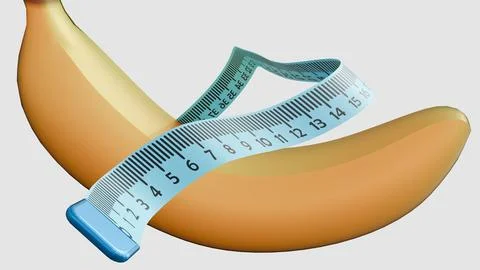 3D rendering of ripe yellow bananas wrapped by a flexible measuring tape Stock Illustration