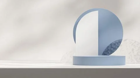 3d rendering of rippling glass and circle backdrop blue podium in square with ha Illustrazione stock