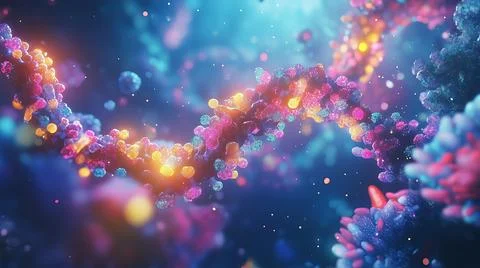 3D Rendering of an RNA Strand with Highlighted Nucleotide Bases Stock Illustration