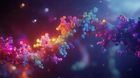 3D Rendering of an RNA Strand with Highlighted Nucleotide Bases Stock Illustration