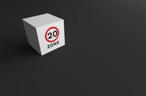 3D RENDERING OF ROAD SIGN ON WHITE CUBE Stock Illustration