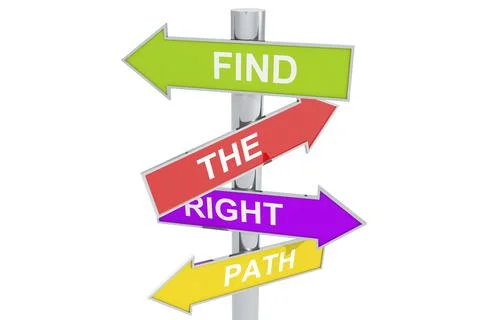 3d rendering of a road sign with the words "Find the right path" Stock Illustration
