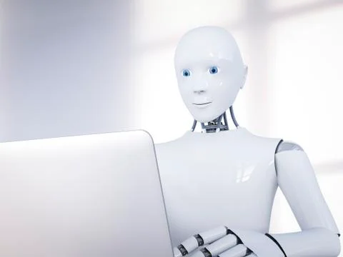 3D Rendering, Robot and laptop Illustrazione stock