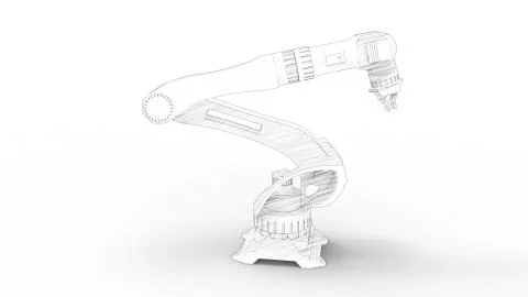3D rendering of a robot arm isolated in white studio background Illustrazione stock