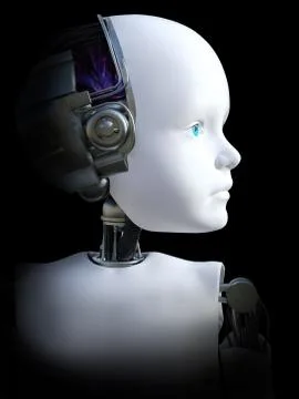 3D rendering of a robot child head. Stock Illustration