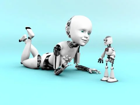 3D rendering of a robot child playing. Stock Illustration