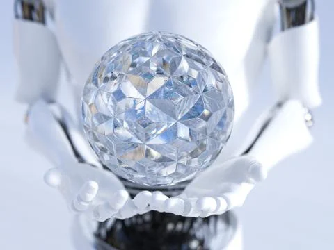 3D rendering of robot hands with sphere hovering above. Stock Illustration