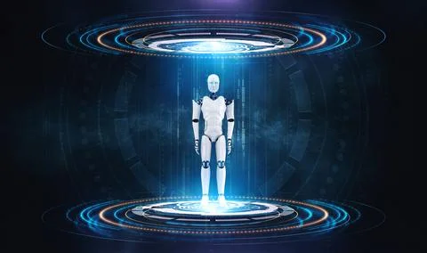 3D rendering robot humanoid in sci fi fantasy world Stock Illustration