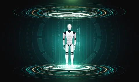 3D rendering robot humanoid in sci fi fantasy world Stock Illustration