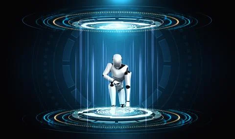 3D rendering robot humanoid in sci fi fantasy world Stock Illustration