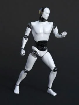 3D rendering of a robot man in a victory pose. Stock Illustration