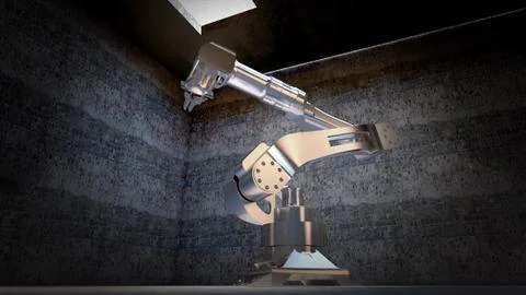 3D rendering of robot manipulator inside a building Ilustración de archivo
