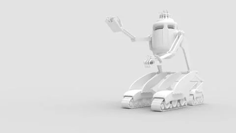 3d rendering of a robot on track wheels isolated in studio background Stock Illustration