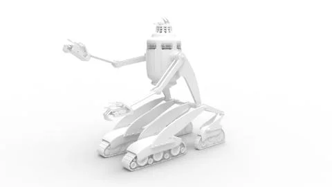 3d rendering of a robot on track wheels isolated in studio background Stock Illustration