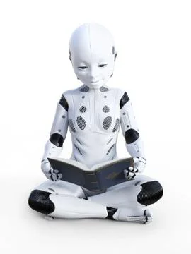 3D rendering of robotic child reading. Stock Illustration