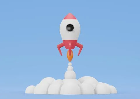 3D Rendering Rocket Launch with Smoke Illustrazione stock