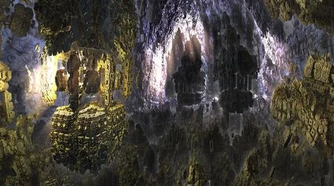 3D rendering of a rocky cave with rays of light Stock Photos