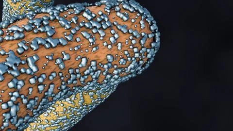 A 3d rendering of rod-shaped bacteria encrusted with surface mineral deposits. Stock-Illustration