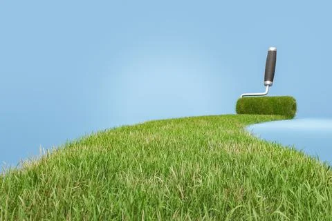 3D rendering of roller painting grassy lawn Stock Illustration