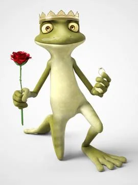 3D rendering of romantic cartoon frog prince proposing. Stock Illustration