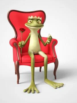 3D rendering of romantic cartoon frog prince proposing. Stock Illustration