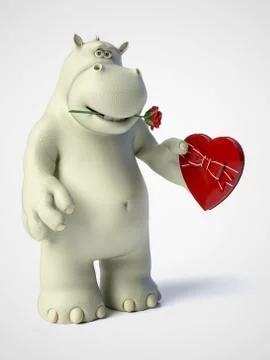 3D rendering of romantic cartoon hippo. Stock Illustration
