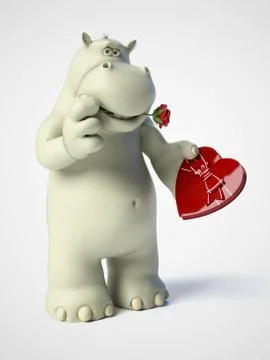 3D rendering of romantic cartoon hippo. Illustrazione stock