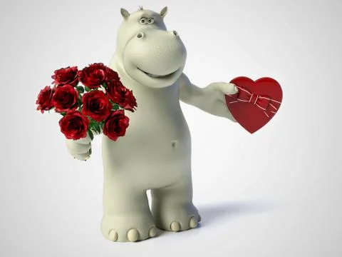 3D rendering of romantic cartoon hippo. Illustrazione stock