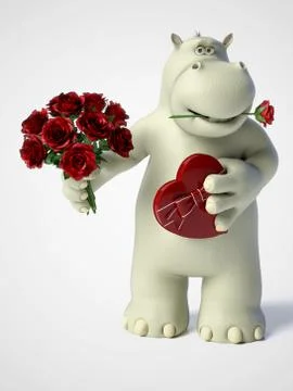3D rendering of romantic cartoon hippo. Stock Illustration