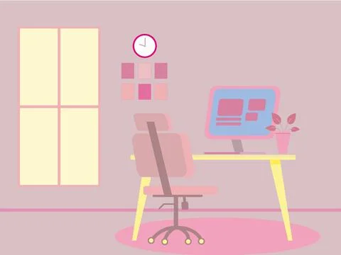 3d rendering of a room with beautiful interior, computer on the table and a Ilustración de archivo